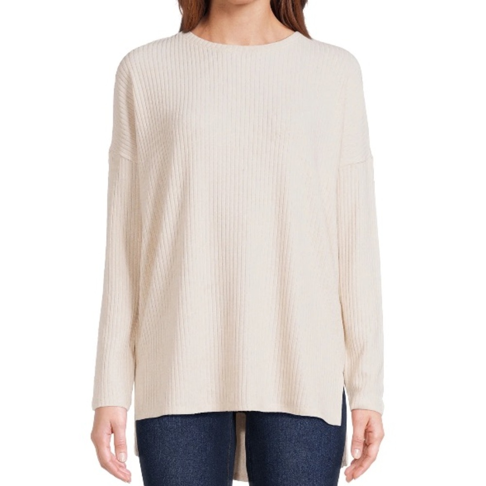 573 time and tru Cozy Cream light weight ribbed oatmeal Sweater tunic medium